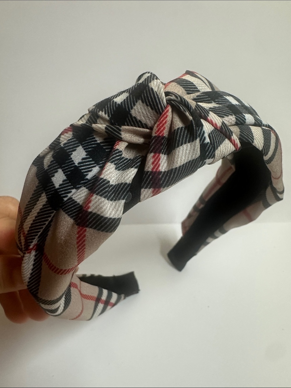 Plaid Knot Headband - Black, Cream & Red - Picture 2 of 9